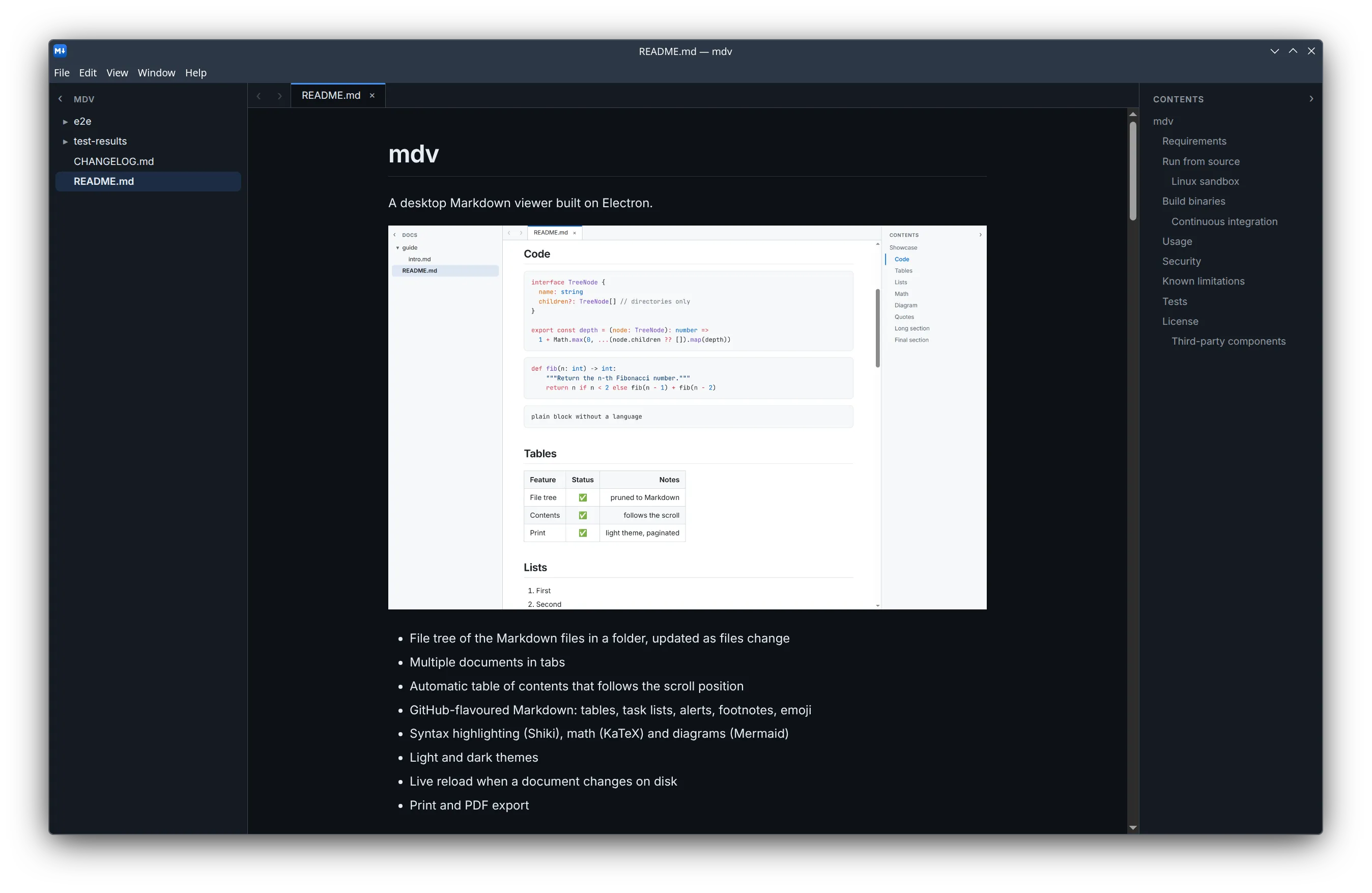 mdv in the dark theme